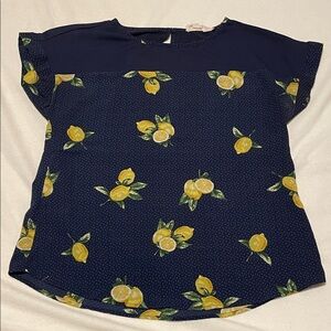 Sweet Wanderer Navy Blue Lemon Print Tee